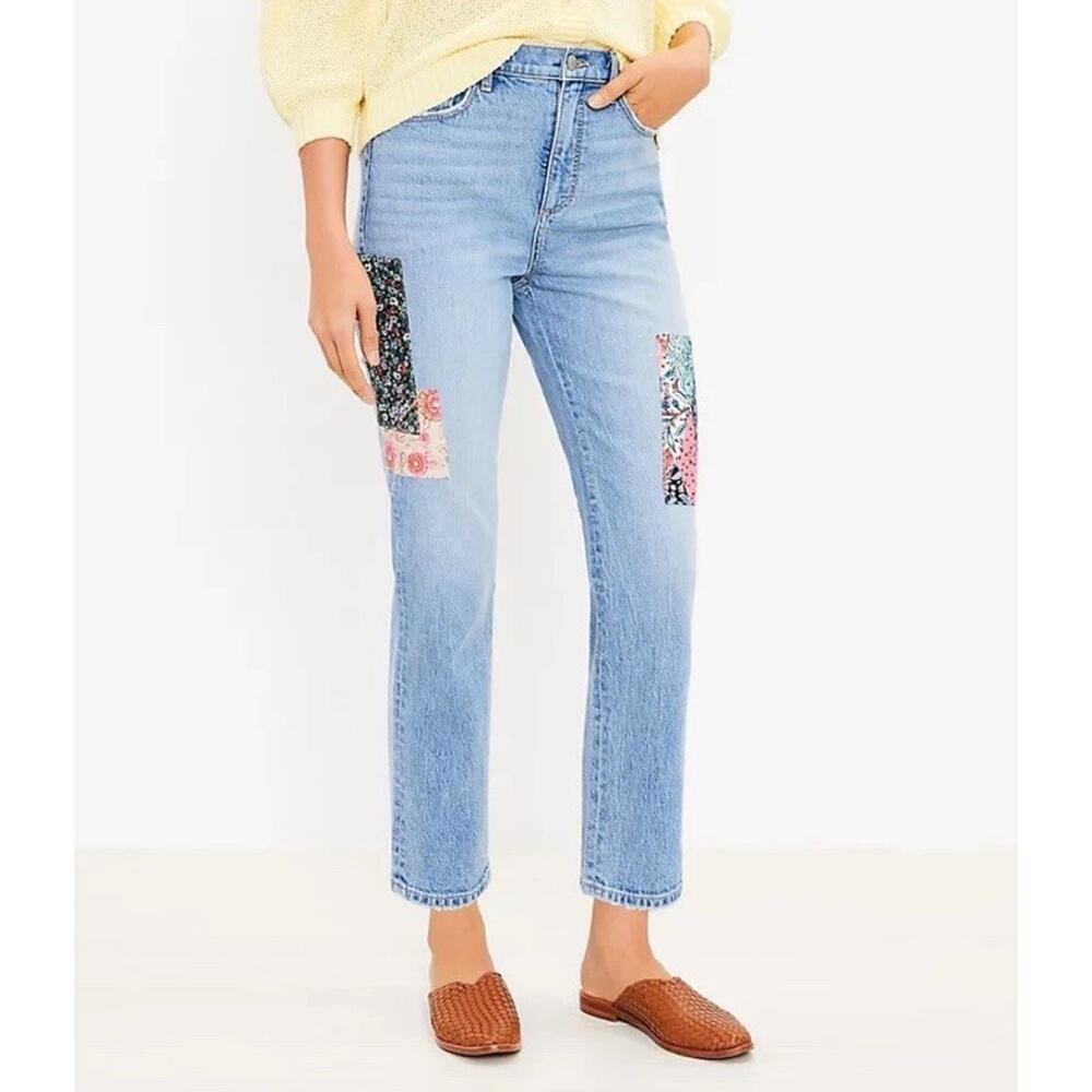 Loft Patchwork High Rise Straight Crop Jeans In M… - image 1